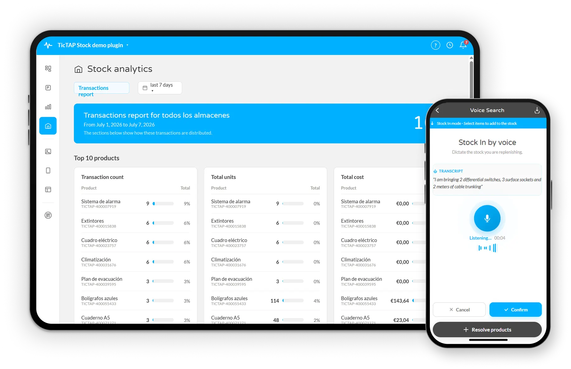 Stock + NoteTaker: registro de material por voz